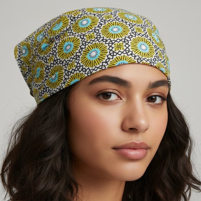 Yellow Blue Black & White Mosaic Geometric Pattern Stoff (Von Creator hochgeladen)