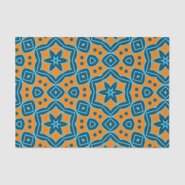 Yellow & Blue Boho Stilvolles geometrisches Muster Seidenpapier (Vorderseite)