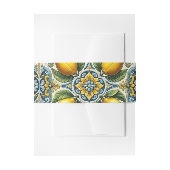 Yellow Blue Capri Lemon Mediterrane Hochzeit Einladungsbanderole (Vorderseite Beispiel)