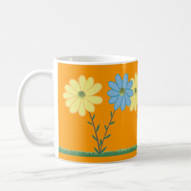 Yellow & Blue Daisy Flowers Custom Mugs Kaffeetasse (Links)