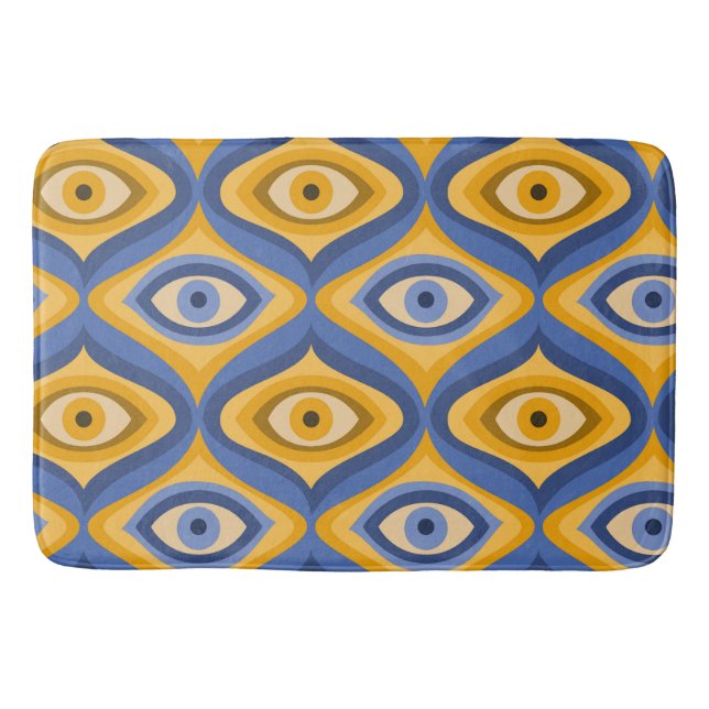 Yellow Blue Eye Art Deco Geometrisches Muster Badematte (Vorderseite)