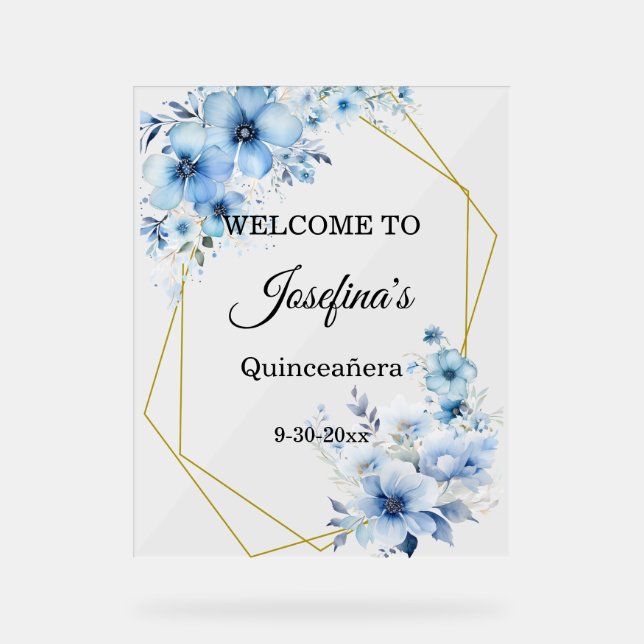 Yellow blue floral Quinceanera Welcome Acrylschild (Vorderseite)
