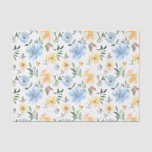 Yellow Blue Floral Watercolor Decoupage Seidenpapier