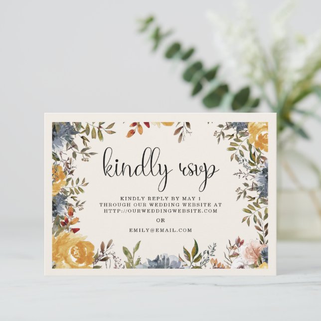 Yellow Blue Floral Wedding Kindly Antwort (Stehend Vorderseite)