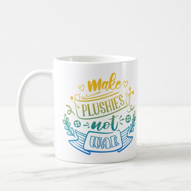 Yellow Blue Gradient Peace Zitat von Plush Makers Kaffeetasse (Links)