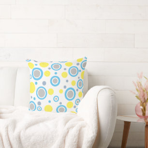Yellow Blue Gray Polka Dots Kissen