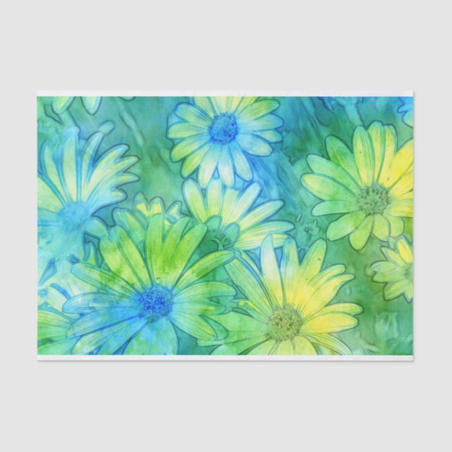 Yellow Blue Green Abstrakt Watercolor Daisies Seidenpapier (Vorderseite)