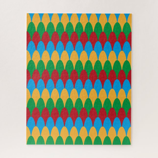 Yellow Blue Green & Red Geometric Scallops Puzzle (Vertikal)