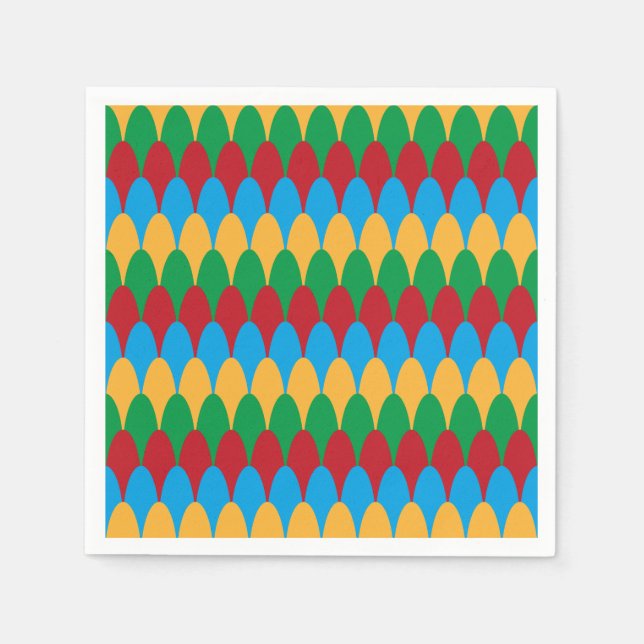 Yellow Blue Green & Red Geometric Scallops Serviette (Vorderseite)