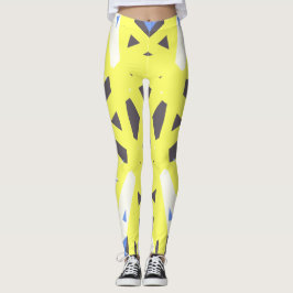 Yellow Blue Grey White Geometric Gym Übung Leggings