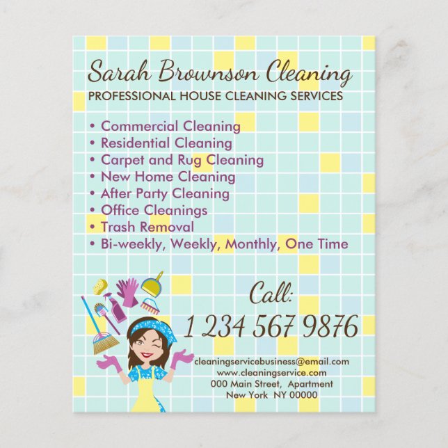 Yellow Blue House Reinigung Janitorial Glove Schür Flyer (Vorne)