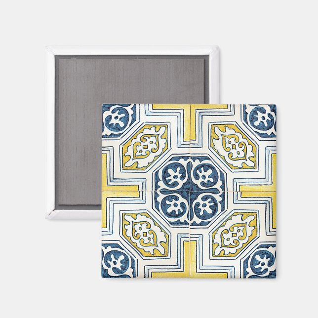 Yellow Blue Imitats Geometrie Tile Art Magnet (Vorderseite/Rückseite)