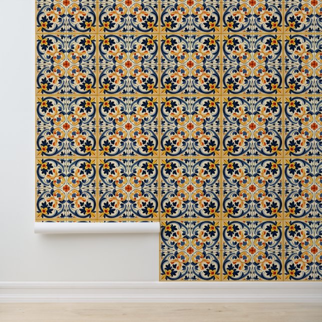 Yellow Blue Italia Tile Tapete (Anwendung)
