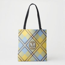 Yellow Blue Kariert Tartan Leather Mit Monogramm N