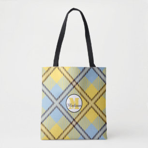 Yellow Blue Kariert Tartan Monogram Script Wedding