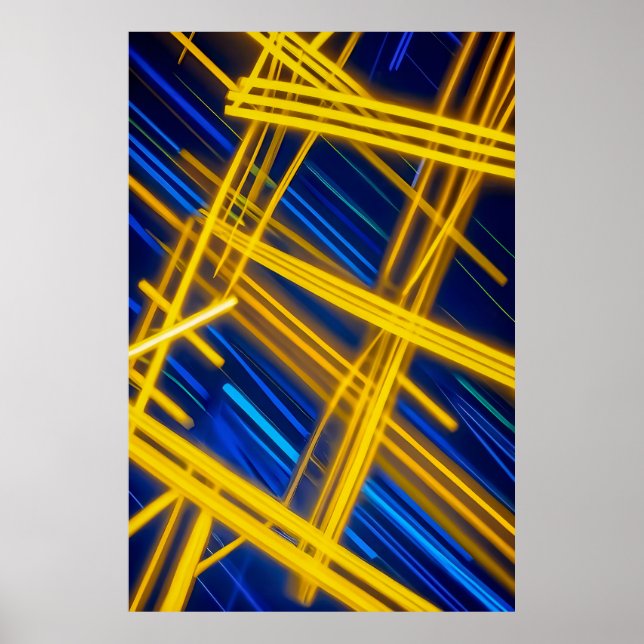 Yellow Blue Neon Cyberpunk Abstract Light Trails Poster (Vorne)