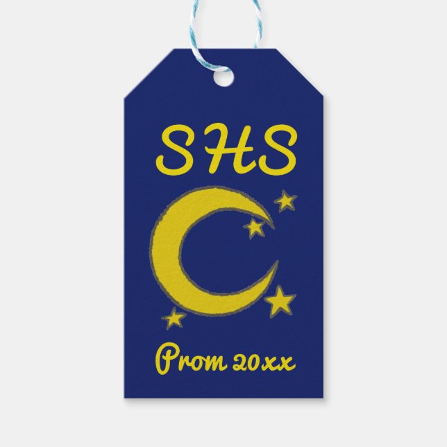 Yellow Blue Night Sky Crescent Moden Stars Prom Geschenkanhänger (Vorderseite)