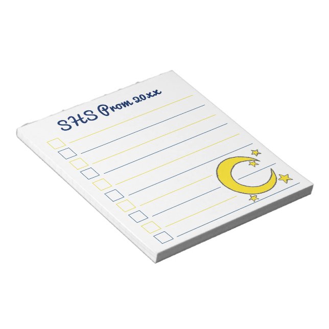 Yellow Blue Night Sky Crescent Moden Stars Prom Notizblock (angewinkelt)