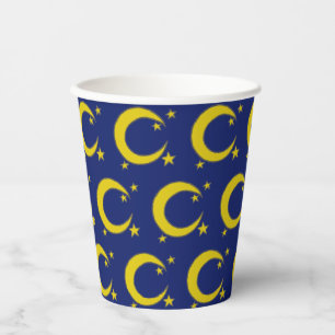 Yellow Blue Night Sky Crescent Moon Stars Abend Pappbecher