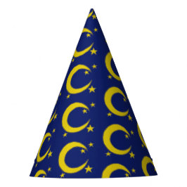 Yellow Blue Night Sky Crescent Moon Stars Abend Partyhütchen