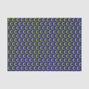Yellow Blue Night Sky Crescent Moon Stars Abend Seidenpapier