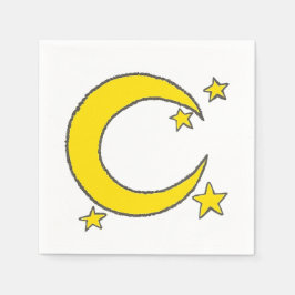 Yellow Blue Night Sky Crescent Moon Stars Abend Serviette