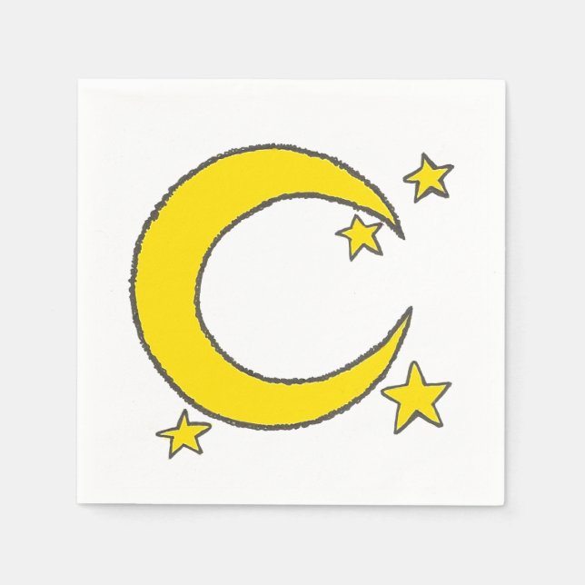 Yellow Blue Night Sky Crescent Moon Stars Abend Serviette (Vorderseite)