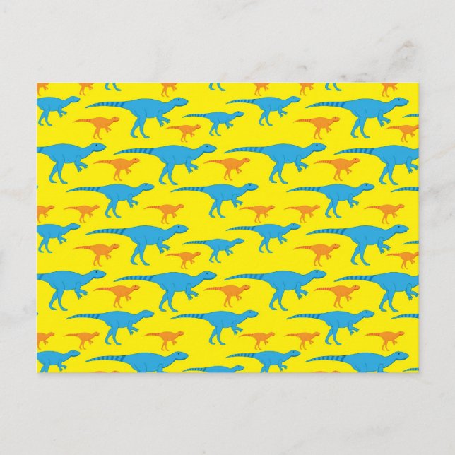 Yellow Blue Orange Dinosaurier Designs Muster Gesc Postkarte (Vorderseite)