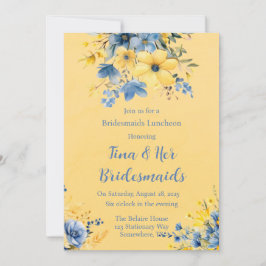 Yellow Blue Peony Watercolor Bridesmaids Luncheon Einladung