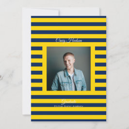 Yellow Blue Preppy High School Photo Grad Cards Ankündigung