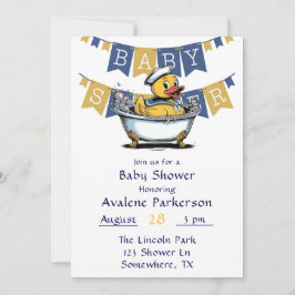 Yellow Blue Rubber Duck Boy Baby Showdusche Einladung