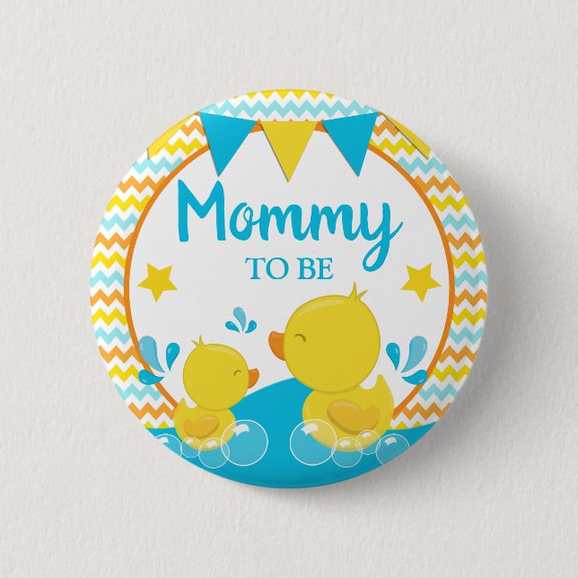 Yellow & Blue Rubber Ducky Polka Dot Mommy zu sein Button (Vorderseite)
