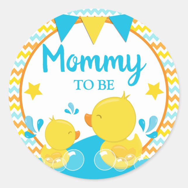 Yellow & Blue Rubber Ducky Polka Dot Mommy zu sein Runder Aufkleber (Vorderseite)