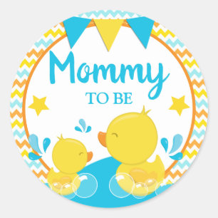 Yellow & Blue Rubber Ducky Polka Dot Mommy zu sein Runder Aufkleber