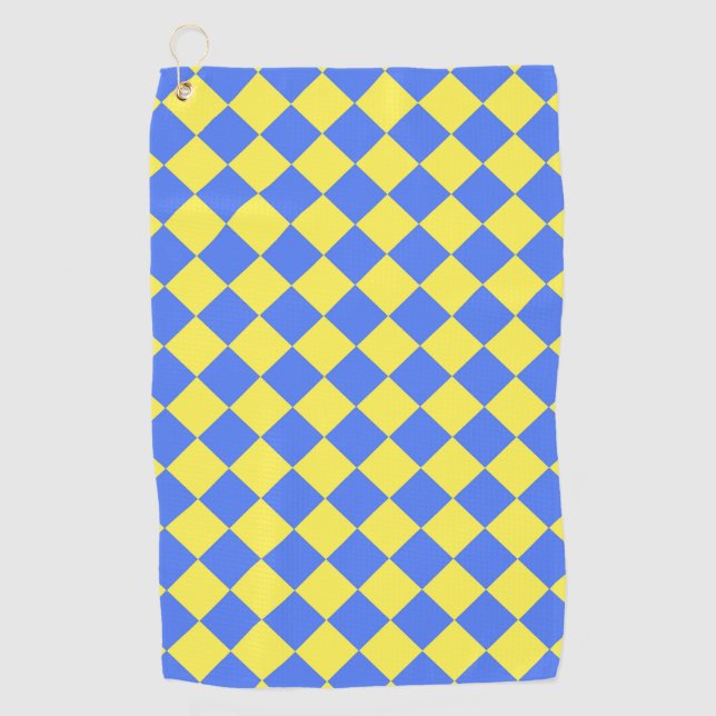 Yellow Blue Schachbrett Diamond Pattern Golfhandtuch (Vorderseite)