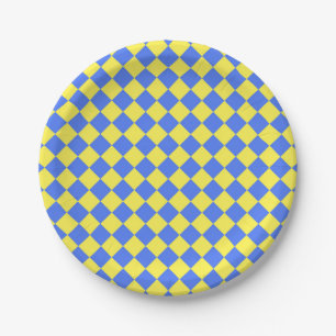 Yellow Blue Schachbrett Diamond Pattern Pappteller