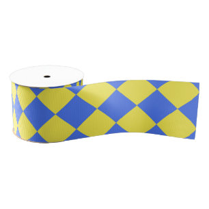 Yellow Blue Schachbrett Diamond Pattern Ripsband