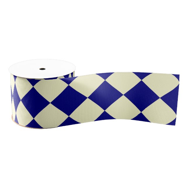 Yellow Blue Schachbrett Diamond Pattern Ripsband (Spule)