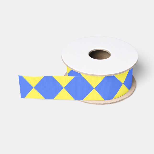 Yellow Blue Schachbrett Diamond Pattern Ripsband (Spule)
