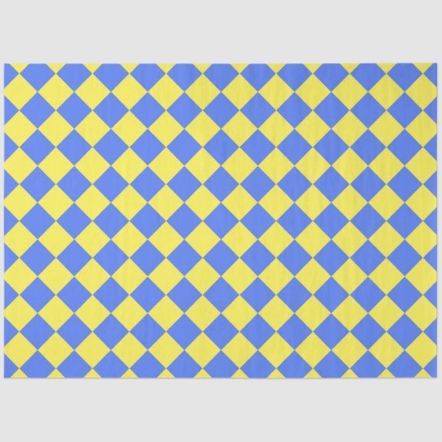 Yellow Blue Schachbrett Diamond Pattern Seidenpapier (Vorderseite)