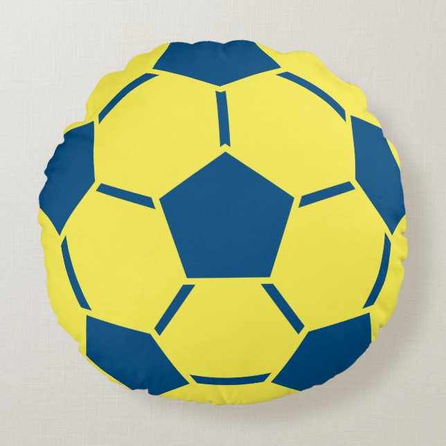 Yellow Blue Soccer Ball Sportteam Rund Kissen (Vorderseite)