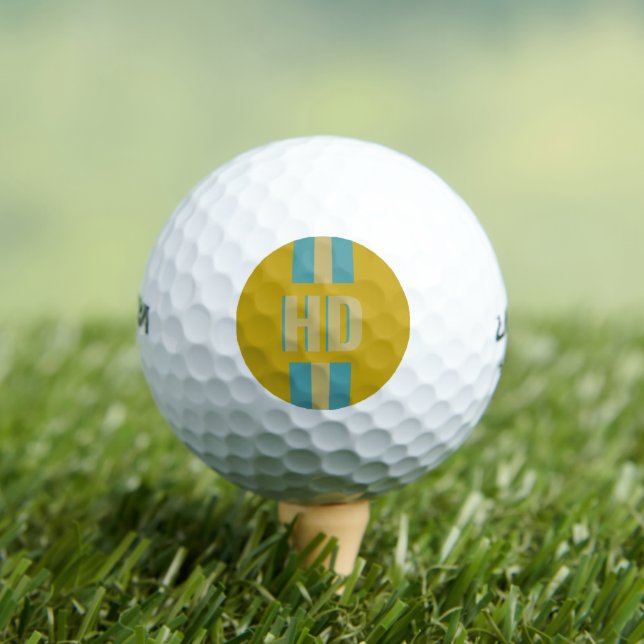 Yellow & Blue striped Shadow monogrammed Luxury Golfball (Insitu T-Shirt)