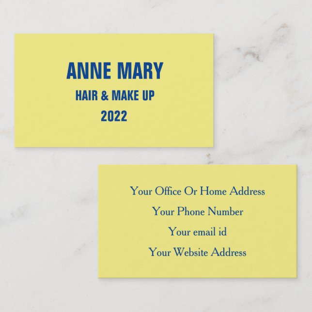 Yellow Blue Trendy Colors Hair Makeup Salon Modern Visitenkarte (Vorne/Hinten)
