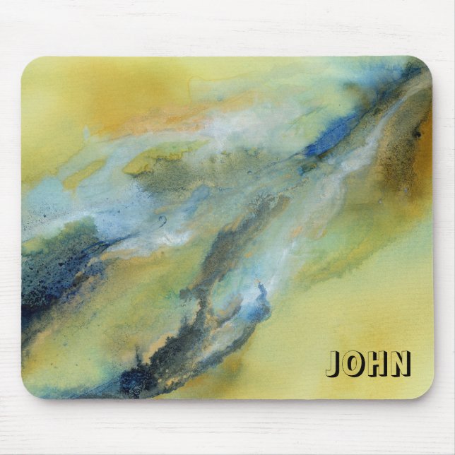 Yellow Blue White Abstrakt Marble Art Mousepad (Vorne)