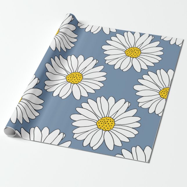 Yellow Blue White Daisy Muster Geschenkpapier (Ungerollt)