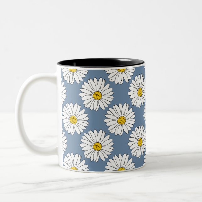 Yellow Blue White Daisy Muster Zweifarbige Tasse (Links)