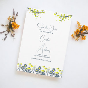 Yellow Blue Wildblume Floral Boho Wedding Einladung