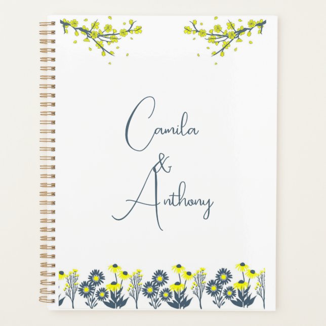 Yellow Blue Wildblume Floral Boho Wedding Planer (Vorderseite)