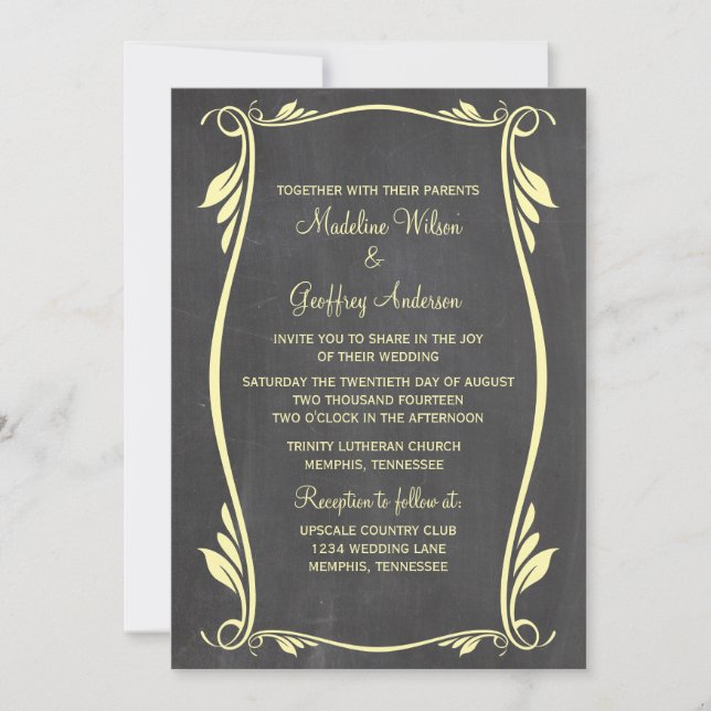 Yellow Blüh Chalkboard Wedding Einladung (Vorderseite)