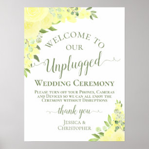Yellow Boho Chic Rose Unplugged Wedding Zeremony Poster